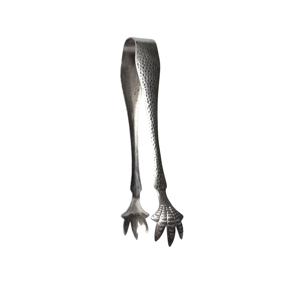 Vintage Silver Tone Bird Claw Ice Tongs Hammered Talon Design Barware‎ 6.5 Inch
